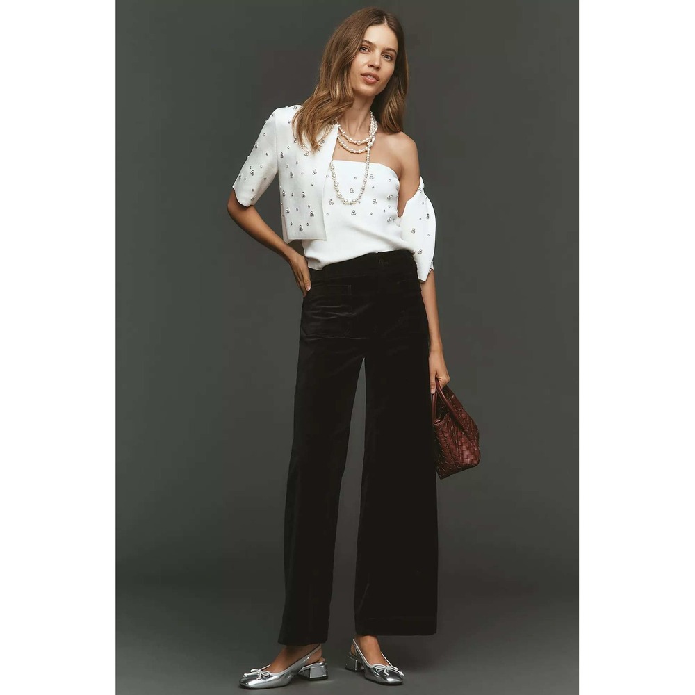 Maeve Colette Velvet High-Rise Wide-Leg Full-Length Pants Size 27